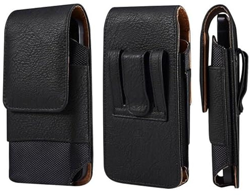 Cell Phone Belt Clip Bag Leather, Cell Phone Holster with Belt Loop, 6.1 Universal Men Black Cell Phone Sleeve with Belt Loop Holster Leather Smartphone Wallet Purse Fanny Pack Handbag Carrying Case