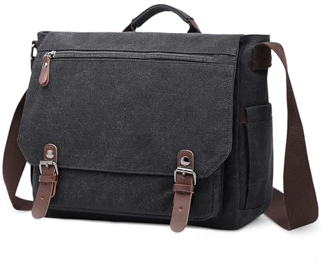 DORRISO Herren Umhängetasche Groß Messenger Bag 14 zoll Laptoptasche für Herren mit Griff Vintage Schultertasche für Urlaub Lässig Geschäftsreise Täglich Canvas Herren Kuriertasche Schwarz