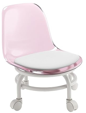 JISADER Tabouret Bas Roulant, Siège Bas à Roulettes avec Dossier, Tabouret de Pédicure et Chaise Pivotant à 360°, Rose