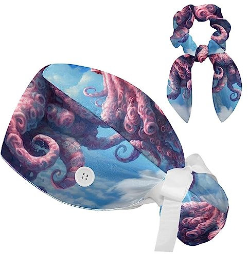 Octopus Bouffant Cap mit Schleife, Haargummi für Damen, Einheitsgröße, mehrfarbig 03, M/L