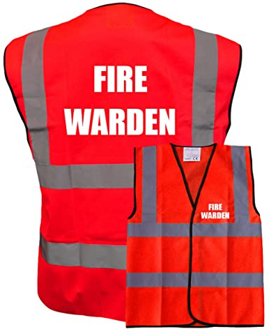 Fire Warden with White Print Red Hi Vis Viz Reflective Safety Vest,Tabard, Waistcoat - Reflective High Visibility, Supplied by Simply Hi Vis Clothing UK