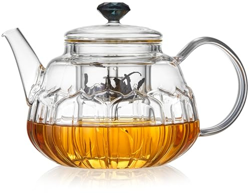 Glass Teapot, Unbreakable Glass Tea Kettle 1130ML/38OZ Glass Teapot with Removable Infuser and Lid, Stovetop Safe Tea Kettle, Blooming and Loose Leaf Tea Maker, Y1-4033
