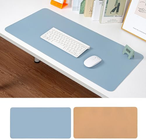 Schreibtischunterlage aus PU-Leder und Kork, doppelseitig, Laptop-Mauspad, wasserdicht, Schreibtischunterlage für Büro, Zuhause, Schule (Blau, 80 x 40 cm)