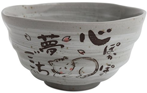 Minoribo Mino ware Japanese Pottery Rice Bowl Peaceful Time Series w/Kanji Poem Gray made in Japan (Japan Import) KSC103 (Cat)