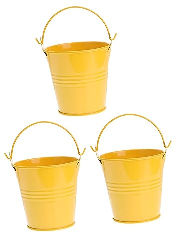 Yardwe Petit Seau en Fer-Blanc 3 Pièces Jaune pour Fleurs | Décoration Classique et Simple, Convient aux Plantes, Usage Intérieur Chambre