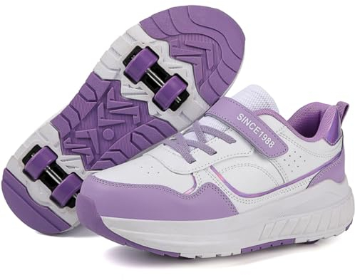 Funthy Schuhe mit Rollen für Jungen Mädchen Skateboardschuhe Sportschuhe Rollschuhe Kinder Erwachsene 2-in-1-Multifunktionsrollschuhe Sneakers Mit Rollen Outdoorschuhe-Lila||37