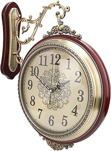 LUOYAOB Retro Bahnhofsuhr 360 ° rotierende Wanduhr, runde Retro doppelseitige Uhr, Zwei Flächen Wandhängeuhr, stille Quarzuhr for Schlafzimmer Wohnzimmer Küchencafés Hotels Dekor