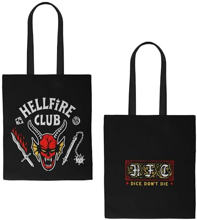 Cinereplicas Stranger Things - Tote Bag Stranger Things - 42 x 38 cm – licens officiella, Hellfire Club, Large (42 cm L x 38 cm W x 0.5 cm H)