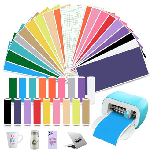 36 Fogli Smart Vinyl Permanent per Cricut Joy, 14CM X 30,5CM Vinile Permanente e 4 Pellicola Trasferimento Vinile, Vinile Adesivo Permanente Pellicola per Plotter in Vinile per Fai da te Tazze Vetro