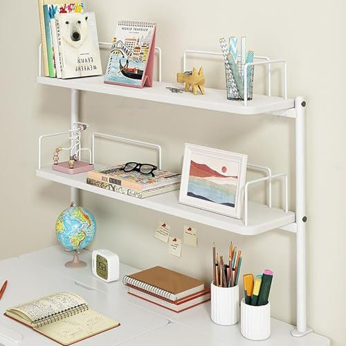 JCSRYD Büro Organizer Schreibtisch 2-stöckiges Industrielles Schreibtisch Organizer, Ausstellungsregal Organizer für Bürobedarf, Schreibtischaufsatz für Zuhause, Büro(Wit,80x60cm)