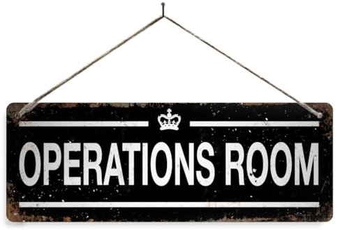 WW2 Operations Room - Black. Large metal sign with 2 holes and twine. Vintage war crown office door