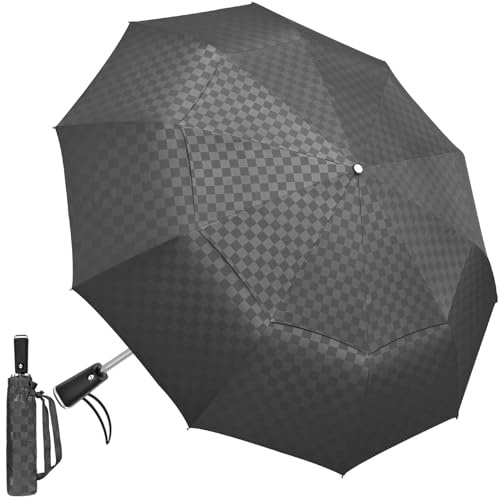 Satol 54 Inch Large Windproof Golf Umbrella, 10 Ribs Automatic Open/Close Oversize Double Canopy Vented Portable Folding Travel Umbrella, UV Protection Sun & Rain Compact Umbrellas for Outdoor, Black