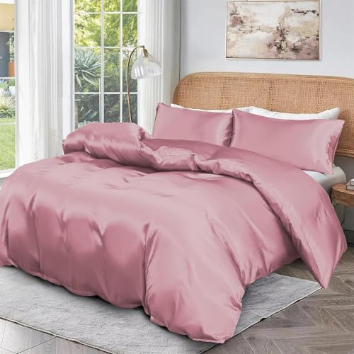 Roseley 100% BAMBOO Duvet Cover Set 300TC Organic Hypoallergenic Bed Linen Breathable Natural Fabric Temperature Regulating Machine Washable & Sustainable Bedding [Dusty Pink, Double]