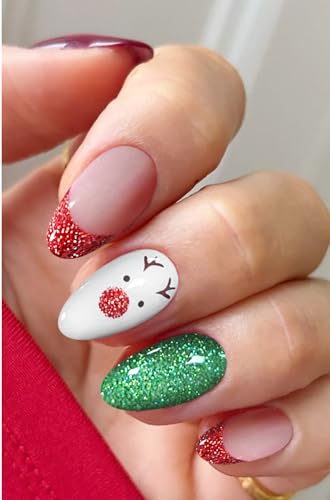 JMEOWIO Nagelfolie Weihnachten Süß Glitter Grün Rot Gel Nail Nagelfolien Selbstklebend Nagelsticker Uv Härtend Dekoration Nageldesign Zubehör