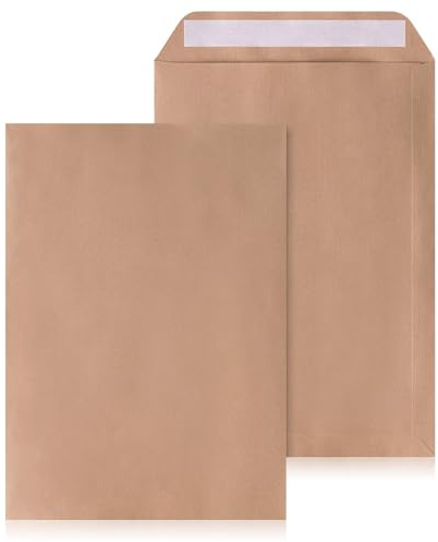 LOGIC PACK 50 Versandtaschen B4 Braun (250x353mm) 100g/m² Briefumschläge Großbrief Maxibrief für A4 Dokumente, Haftklebung mit Abziehstreifen, Ohne Fenster, Robust & Reißfest | Starker Verschluss, mit Abziehstreifen, reißfest und blickdicht, extra stabiles Material, ideal für Dokumente & Briefe