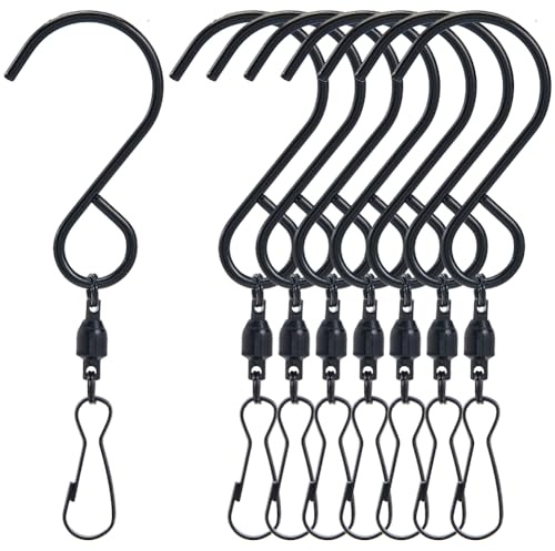 SOFPLATE 1 Box Mit 12 Drehhaken Clips Für Windspiel Spinner 360 Grad Doppelclip Drehbare S Haken Schwarzer Windsack Aus Edelstahl Kristall Twister Zum Aufhängen von Windspielen Sonnenfänger Partyzubeh