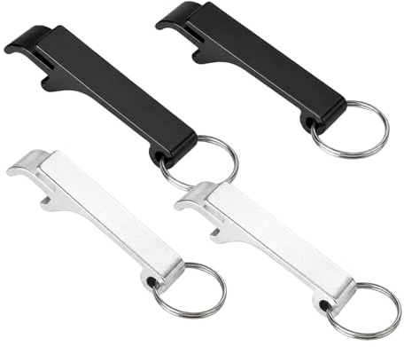 4Pcs Bottle Opener Keyring, Aluminium Alloy Portable Key Chain Bottle Opener, Black and Silver Dual Colour Practical Beverage Bottle Opener for Daily Outdoor Home Use