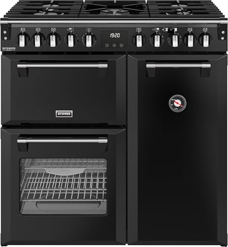 Stoves Richmond Deluxe 90cm wide Dual Fuel Range Cooker with Gas Hob - Black - A/A/A Rated