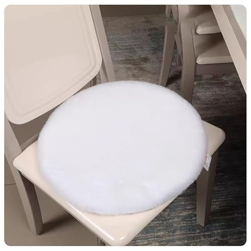 Rockreyoa Kunstfell Sitzauflage Fellimitat-Stuhlplatte Faux Kissen Stuhl-Sitzkissen Kunstfell Sitzkissen Quadratisch Stuhlauflage Rutschfestes Warm Sitzpolster Stuhl Dekokissen Weiß(Rund) 40 * 40cm