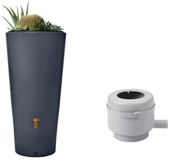 YOURSOL 2in1 Regenspeicher Vaso 220 L mit Füllautomat, Regenwassertonne Garten, Regenbehälter, Regentonne, Regentank, Wassertonne, Regenwasserbehälter oberirdisch inkl Pflanzschale, Graphite Grey Grau