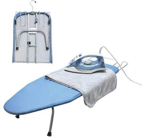 Petite planche à repasser – Table pliable, mini planche à repasser compacte avec housse et coussin, 78,7 x 30,5 cm, portable pour voyage, dortoirs, appartements, bleu