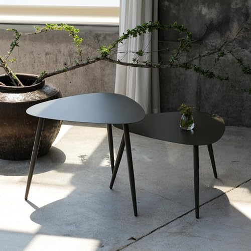 casa.pro Outdoor Couchtisch 2er Set Aymavilles Gartentisch Beistelltisch Indoor Satztisch wetterfest Metall Balkontisch Anthrazit