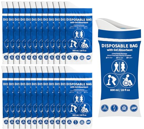 LEKEFETO 24 styck Urinbehållare för resor, 800 ml Bärbar gel urinpåse för camping, mobil nödtoalett i bil, nödsituations toalettpåse, för resor, bilkörning, utomhus