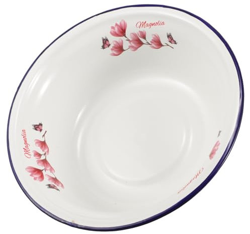 VICASKY Bol Émaillé Vintage 20 Cm, Bassine En Émail Profond à Motif Floral, Plat De Service Robuste En Émail Pour Lavage Visage, Bain De Mains, Usage Extérieur, Ustensile Polyvalent Rétro