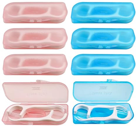 Dental Floss Sticks, Portable Dental Floss Dispenser Holder Travel Dental Floss Case Organiser Refillable Dental Floss Pick Container 80 Picks Threader Dental Floss for Families Women Men Teeth