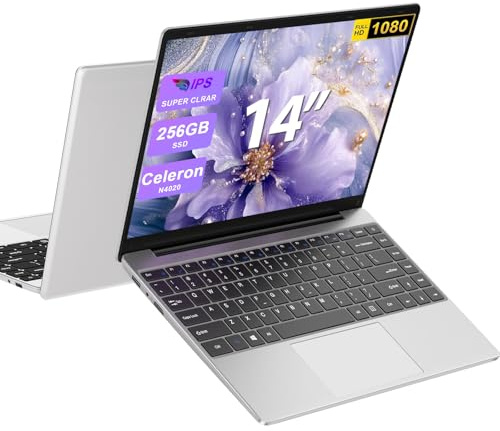 2025 Newest PC Portatile 14 Pollici Laptop Win 11 256 GB ROM Celeron N4020 2.4G+5G WiFi upto 2.8 GHz Supporta l'espansione SSD 1TB 4.2 USB HDMI Tastiera Italiana Membrana Mouse Senza Fili-Silver