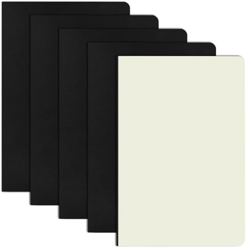 ZCZN Notizbuch A5 blanko, 5 Stück schwarze Kraft Cover Notizheft mit 30 Blatt, Heft für Büro und Schule