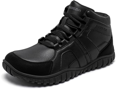 HOBIBEAR Stivali a Piedi Nudi Uomo Donna Punta Larga Caldi Sneakers alla Caviglia Resistenti all'Acqua Scarpe Invernali da Esterno, Tutto nero, 38.5 EU