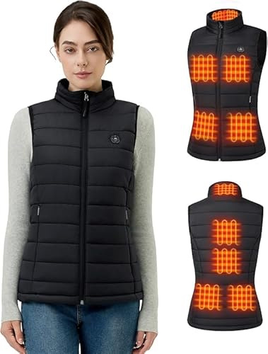 GOTOBI Gilet Chauffant Femme avec Batterie Incluse 7,4V 16000mAh,9 Zones de Chauffage Veste Femme,4 en 1 Interrupteur Intelligent,3 températures este chauffante légère pour femme,Noir,M
