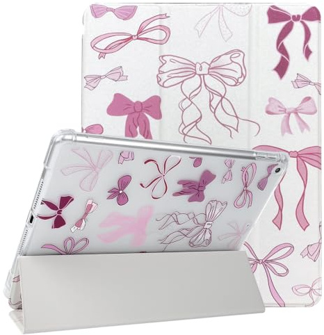 NITITOP Funda para iPad 9/8/7 (2021/2020/2019 9ª/8ª/7ª Generación 10,2) Patrón de Lazo Bow con Cubierta Trifold con Soporte para Lápiz Carcasa Delgada Transparente - Lazo