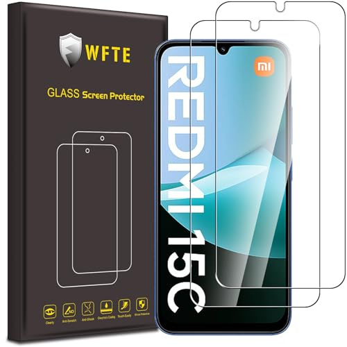 WFTE [Lot de 2 Verre Trempé pour Xiaomi Redmi 15C 4G/5G/Xiaomi Poco C85, 0,26mm Film de Protection D'écran avec Haute Transparence à 99%, Anti-Trace Protecteur avec Dureté 9H Glass pour Redmi 15C