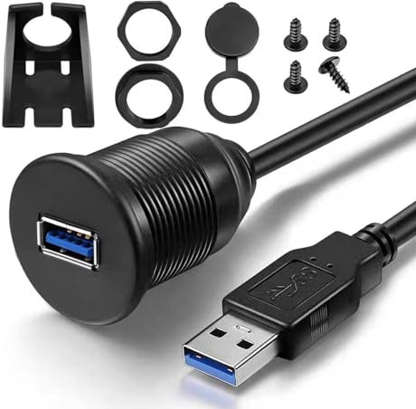 VISSQH USB 3.0 A Male to Female Panel Mount Coupler,USB A Panel Mount Connector Extension Cable for Car Truck Boat Motorcycle Dashboard(0.3m)