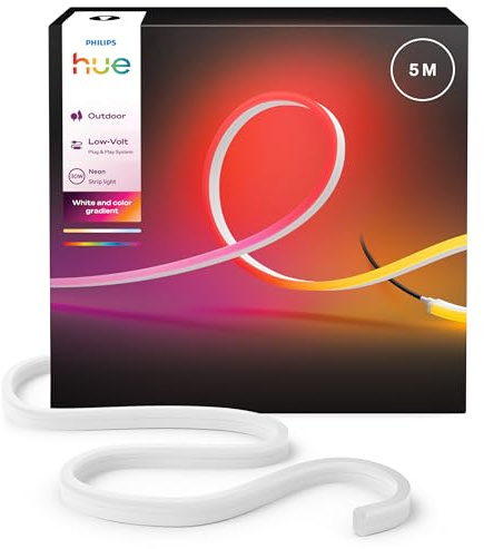 Hue Neon Outdoor 5-Meter Mehrfarbiger LED Streifen, 1100 lm Lichtband, farbiges Ambientelicht, Flexible Außenbeleuchtung, Chromasync™-Farbmischung, wetterfest, Niederspannung, App- und Sprachsteuerung