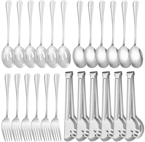ZLMTZDJD 24pcs Serving Utensils Set, Large Stainless Steel Serving Utensils - Durable for Buffets, Dinner Parties, Weddings and Restaurants (Silver)