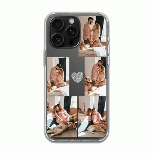 Clear Custom Case für iPhone 16 15 14 13 12 11 Pro Max XR X 8 7 SE mit fünf Bildern + Text Design