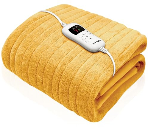 Dreamcatcher Heated Throw Blanket, 9 Heat Settings, 9HR Timer, Gold | Soft 160 x 120cm microfleece heated throw with 9 heat settings, 9HR timer, detachable controller and 2.35m cable.