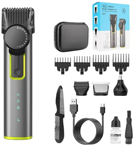 Maquina de Cortar Pelo Hombre Maquina de Afeitar Hombre, Inalámbrico Cortapelos Hombre Kit 4 en 1 Para Barba, inalámbrico, afeitadora masculina y cortabarbas, estuche de viaje portátil EVA Gris