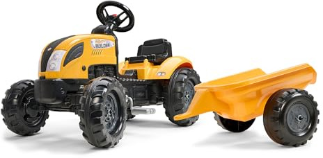 Falk - Trattore a pedali Mighty Builder - Giallo - con rimorchio - Made in France - Da 2 anni - 2055L