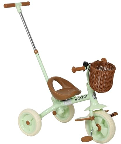 AIYAPLAY Triciclo para Bebés 2 en 1, Triciclo Evolutivo, 2-5 Años, con Barra Parental Ajustable, Pedales Antideslizantes, Reposapiés Plegables y Cesta, para Niños y Niñas, Verde