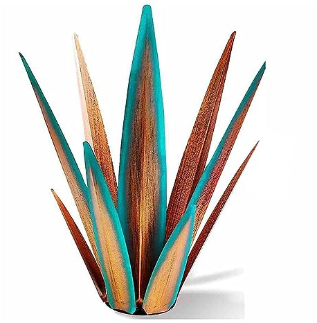 Bortivier Gran Escultura RúStica de Tequila, Plantas de Agave de Metal RúStico para Patio Al Aire Libre, DecoracióN del Hogar Pintada A Mano 55 Cm
