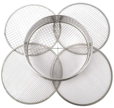 PPQIRU Soil Sieve Garden Potting Mesh Sieve Sifting Pan - Stainless Steel Mix Soil Filter 4 Filter(1/8In,1/4In,3/8In,And 1/2In)