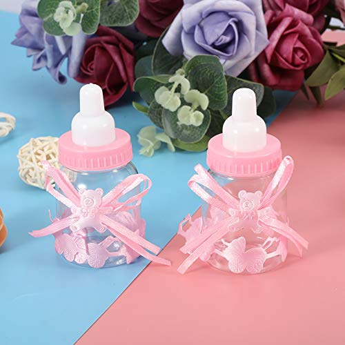 ZJchao Baby Bottle Candy, 24 St Påfyllningsbara Flaskor Söt Godisbox Mini Babyflaskor med Band Babyflaskor för Baby Shower Spel för Pojke Flicka Nyfödd Spädbarn Födelsedagsfest Dekoration (Rosett)