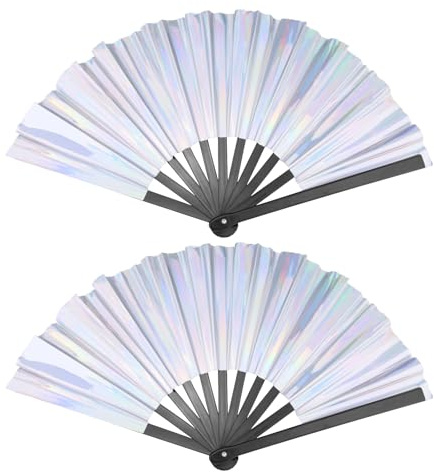 Huakaile 2 Pieces 13.5 Sliver Boots on the Ground Hand Fan, Large Foldable Popping Clacking Fan for Line Dancing, Handheld Rave Decorations for Men Women Festival Performance Show (Sliver)