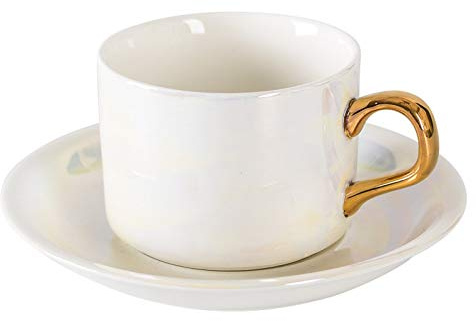Elegant vit keramisk kaffemugg set – 145 ml cappuccinokoppar i porslin med fat och skedar – perfekt för Espresso, latte, mocka, tegåvor och hemmabruk