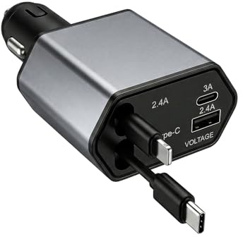 4 en 1 Rétractable Chargeur Voiture, 120W, pour Voiture avec Chargeur Rapide Et Ch-argeur Batterie V-oitures Compatible Allume Cigare USB C Et C-hargeur V-oiture USB pour Utilisation Quotidienne