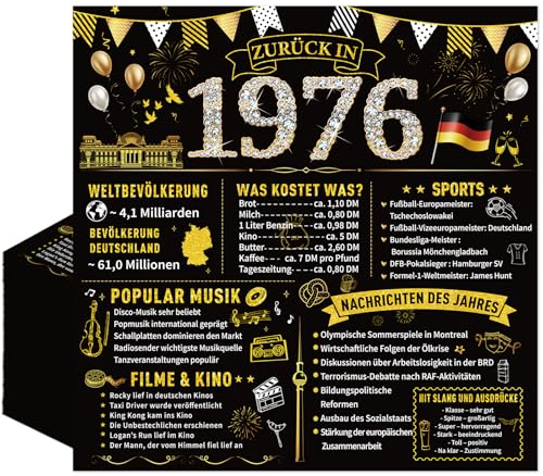 Yomover Servietten 50 Geburtstag Mann Frau, 50 Stück Deko 50 Geburtstag Papierservietten, Schwarz Gold Zurück in 1976 Tischdeko Party Servietten Für Männer Und Frauen
